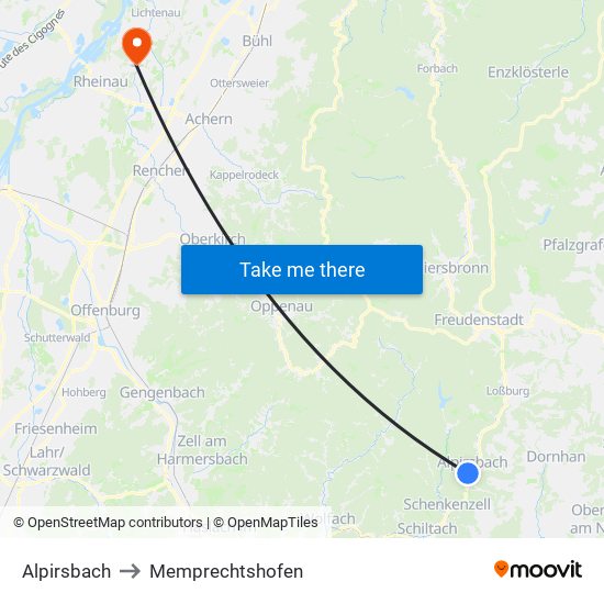 Alpirsbach to Memprechtshofen map