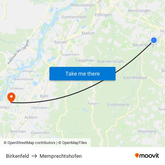 Birkenfeld to Memprechtshofen map