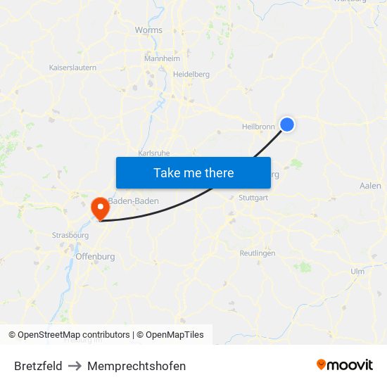 Bretzfeld to Memprechtshofen map