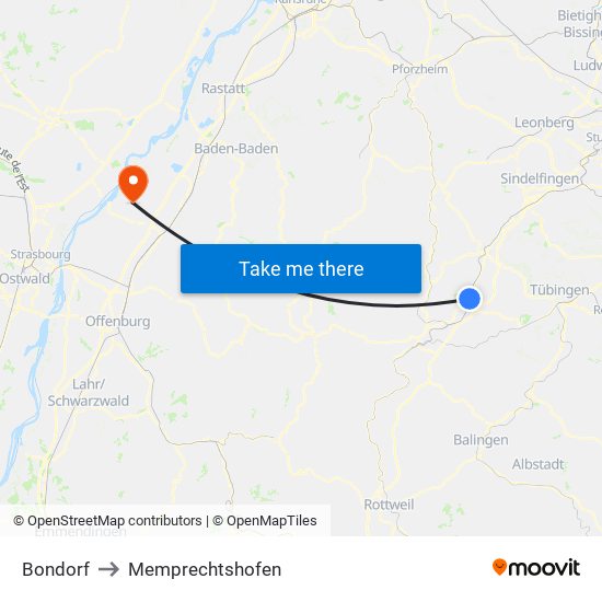 Bondorf to Memprechtshofen map