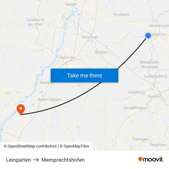 Leingarten to Memprechtshofen map