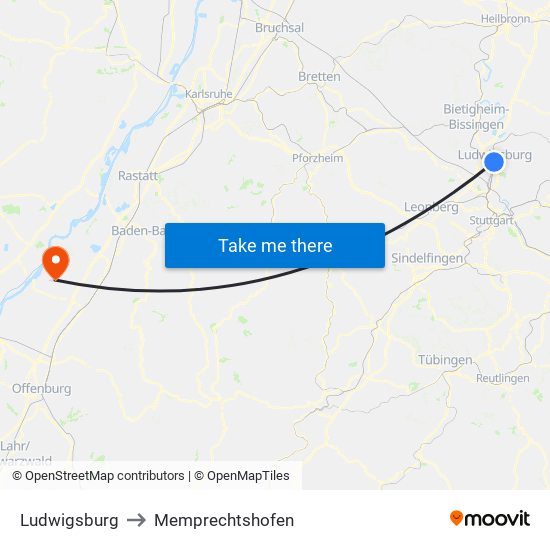 Ludwigsburg to Memprechtshofen map