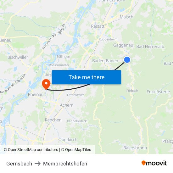 Gernsbach to Memprechtshofen map