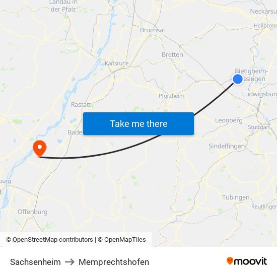 Sachsenheim to Memprechtshofen map