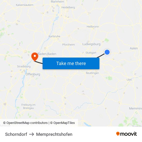 Schorndorf to Memprechtshofen map