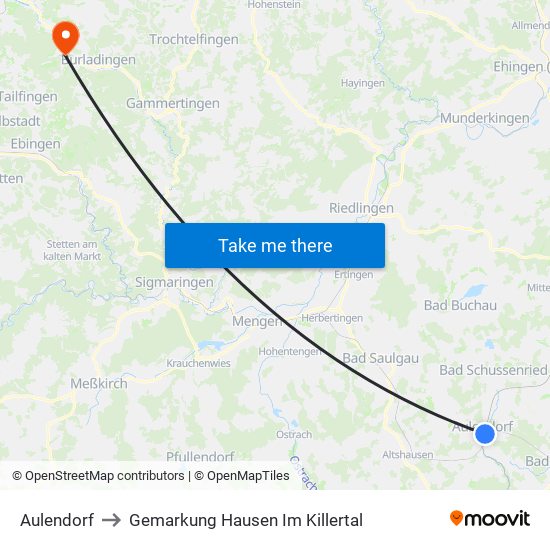 Aulendorf to Gemarkung Hausen Im Killertal map