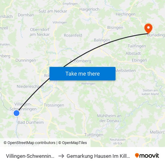 Villingen-Schwenningen to Gemarkung Hausen Im Killertal map