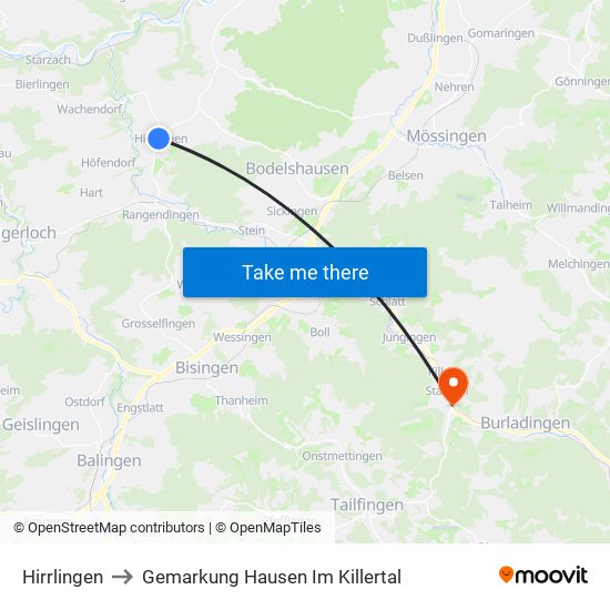 Hirrlingen to Gemarkung Hausen Im Killertal map