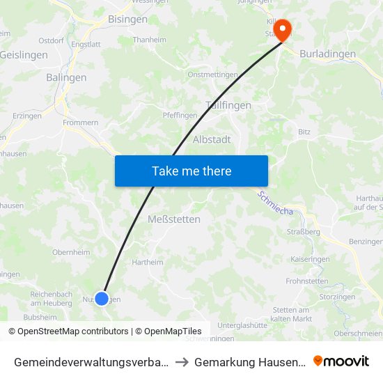 Gemeindeverwaltungsverband Meßstetten to Gemarkung Hausen Im Killertal map