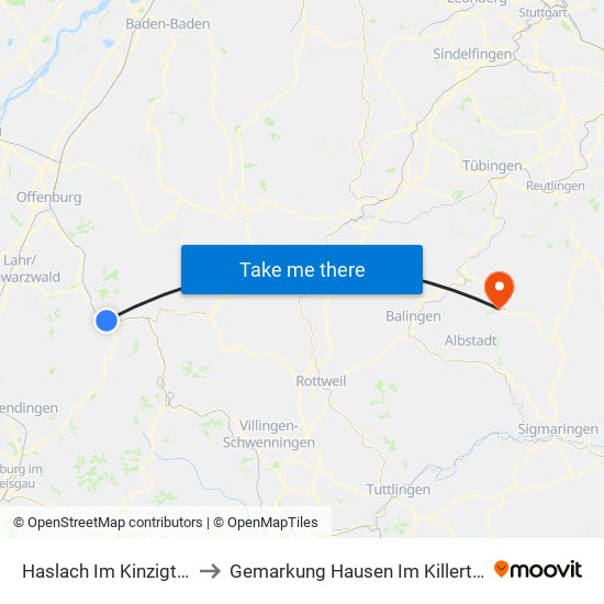Haslach Im Kinzigtal to Gemarkung Hausen Im Killertal map