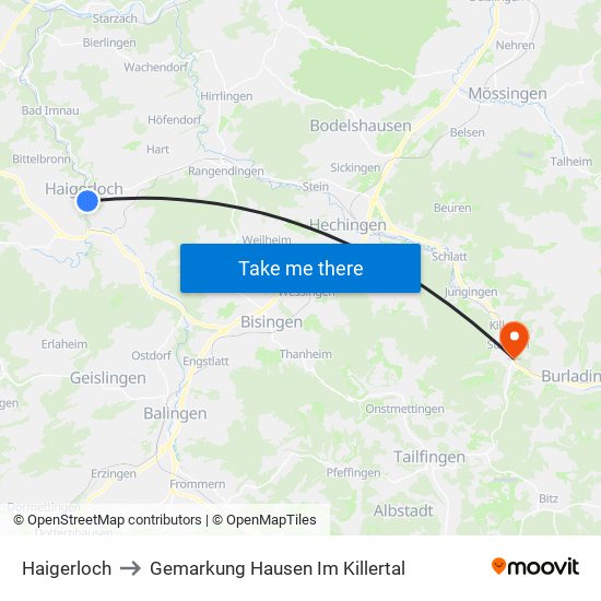 Haigerloch to Gemarkung Hausen Im Killertal map