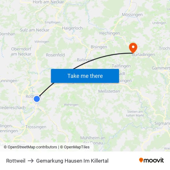 Rottweil to Gemarkung Hausen Im Killertal map