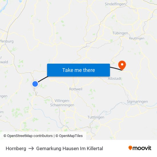 Hornberg to Gemarkung Hausen Im Killertal map