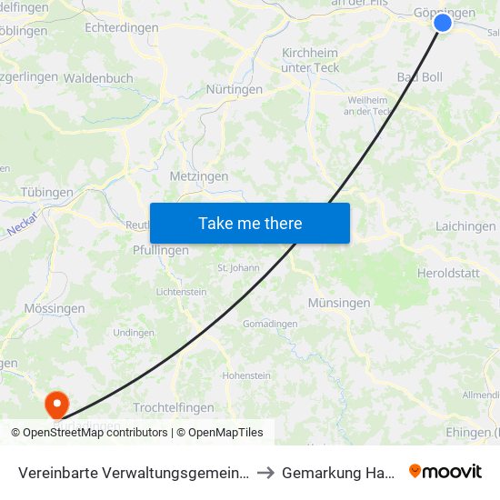 Vereinbarte Verwaltungsgemeinschaft Der Stadt Göppingen to Gemarkung Hausen Im Killertal map