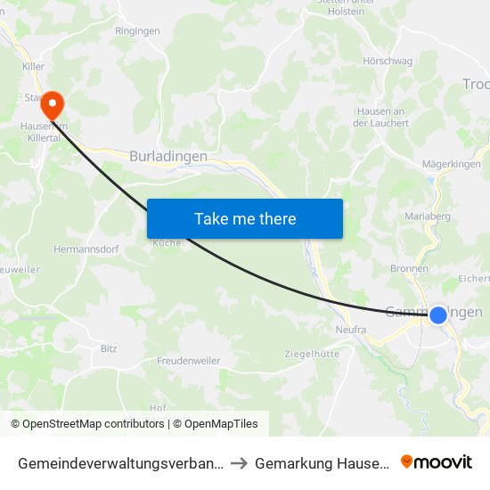 Gemeindeverwaltungsverband Gammertingen to Gemarkung Hausen Im Killertal map