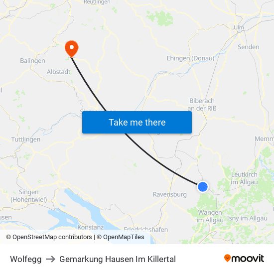 Wolfegg to Gemarkung Hausen Im Killertal map