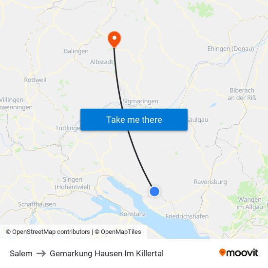 Salem to Gemarkung Hausen Im Killertal map