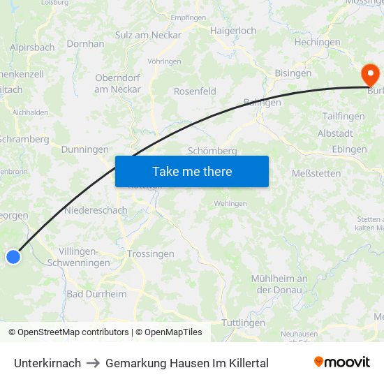 Unterkirnach to Gemarkung Hausen Im Killertal map