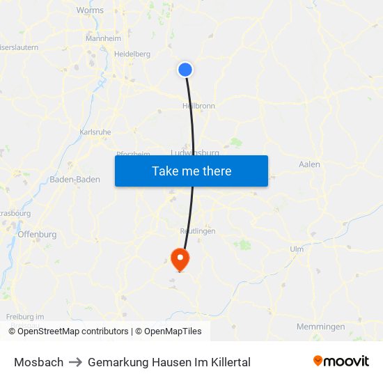 Mosbach to Gemarkung Hausen Im Killertal map