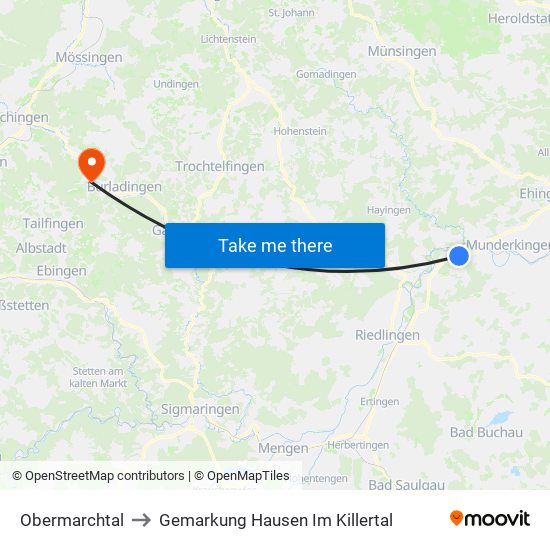 Obermarchtal to Gemarkung Hausen Im Killertal map