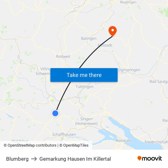Blumberg to Gemarkung Hausen Im Killertal map