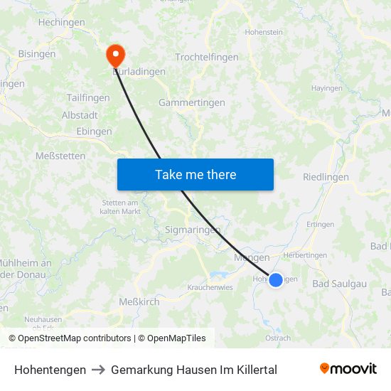 Hohentengen to Gemarkung Hausen Im Killertal map