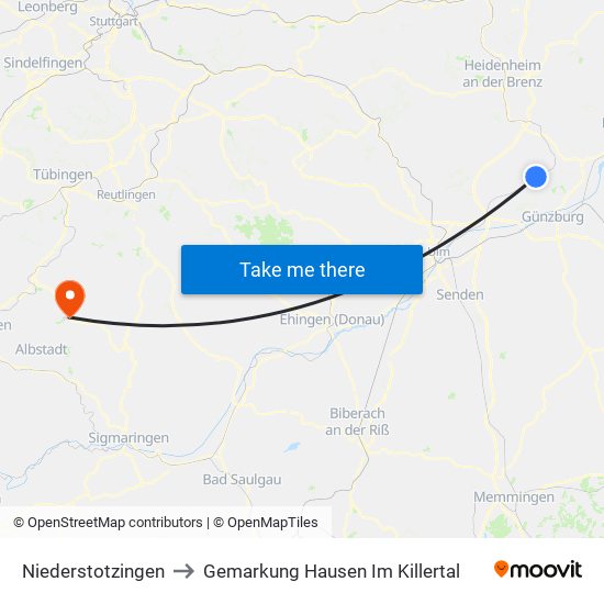 Niederstotzingen to Gemarkung Hausen Im Killertal map