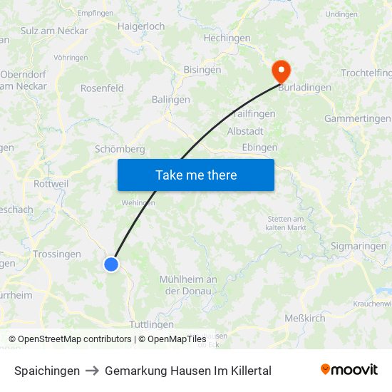 Spaichingen to Gemarkung Hausen Im Killertal map