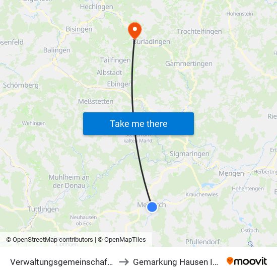 Verwaltungsgemeinschaft Meßkirch to Gemarkung Hausen Im Killertal map