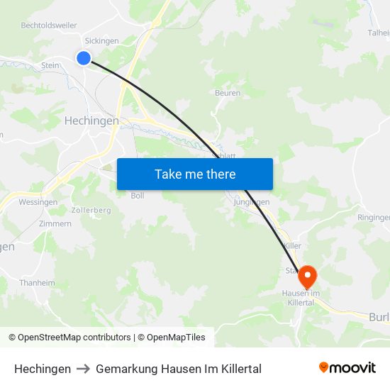 Hechingen to Gemarkung Hausen Im Killertal map