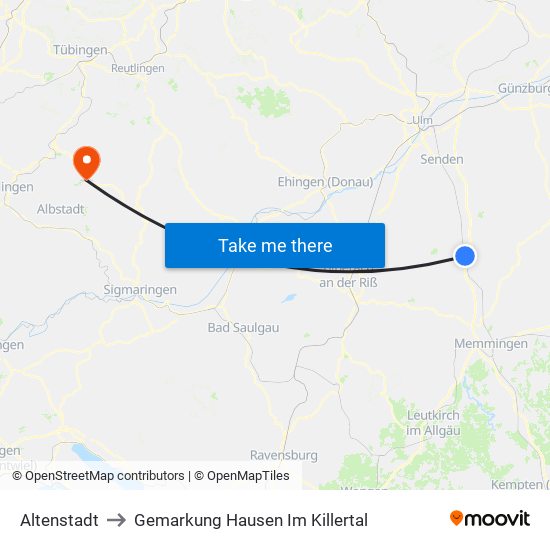 Altenstadt to Gemarkung Hausen Im Killertal map