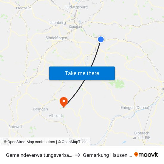 Gemeindeverwaltungsverband Plochingen to Gemarkung Hausen Im Killertal map