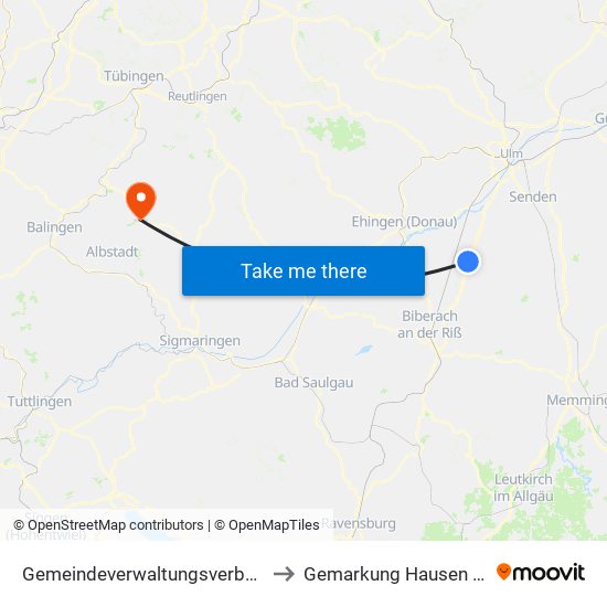 Gemeindeverwaltungsverband Laupheim to Gemarkung Hausen Im Killertal map