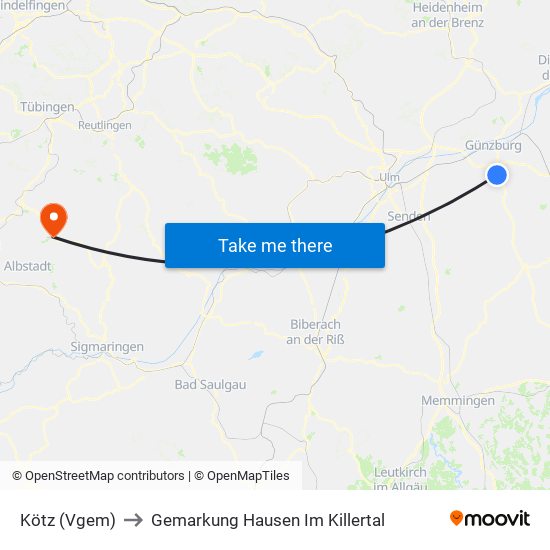 Kötz (Vgem) to Gemarkung Hausen Im Killertal map