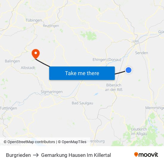 Burgrieden to Gemarkung Hausen Im Killertal map