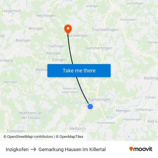 Inzigkofen to Gemarkung Hausen Im Killertal map