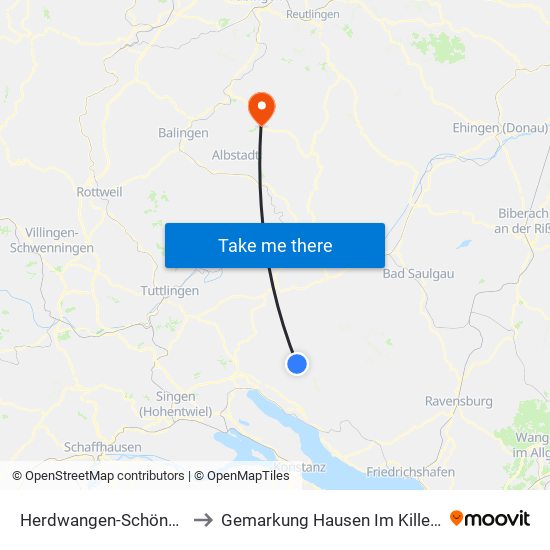 Herdwangen-Schönach to Gemarkung Hausen Im Killertal map
