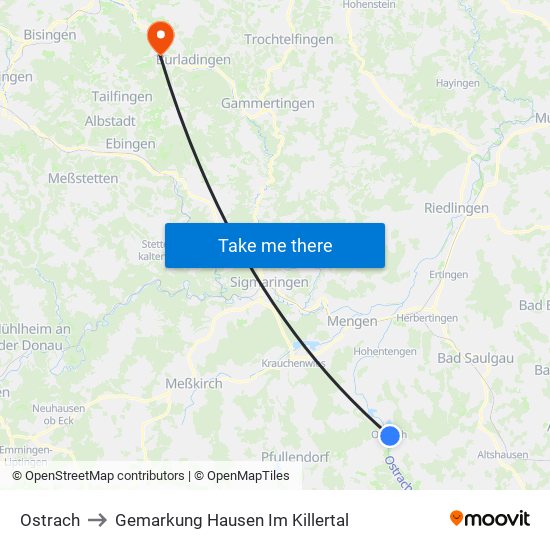 Ostrach to Gemarkung Hausen Im Killertal map
