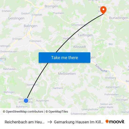 Reichenbach am Heuberg to Gemarkung Hausen Im Killertal map