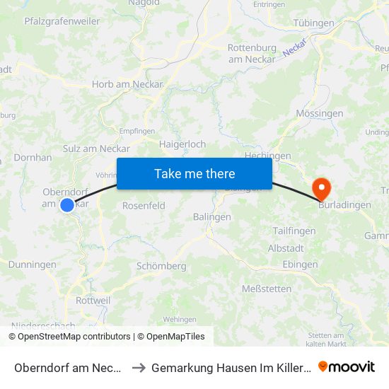 Oberndorf am Neckar to Gemarkung Hausen Im Killertal map