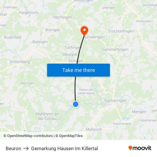 Beuron to Gemarkung Hausen Im Killertal map