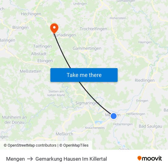 Mengen to Gemarkung Hausen Im Killertal map