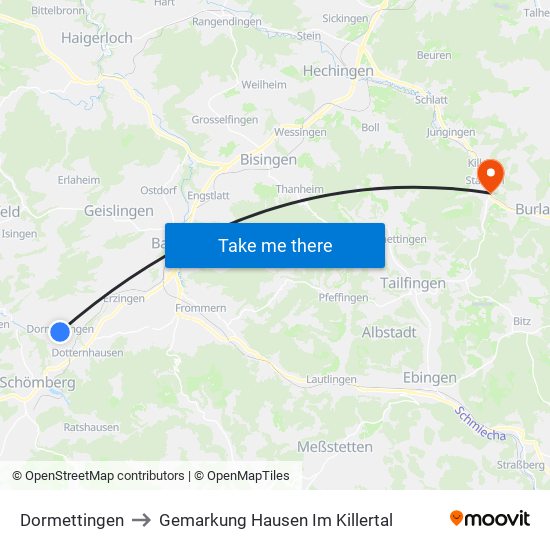 Dormettingen to Gemarkung Hausen Im Killertal map