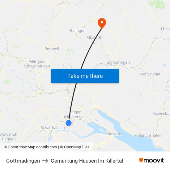 Gottmadingen to Gemarkung Hausen Im Killertal map