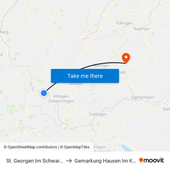 St. Georgen Im Schwarzwald to Gemarkung Hausen Im Killertal map