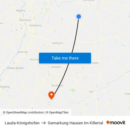 Lauda-Königshofen to Gemarkung Hausen Im Killertal map