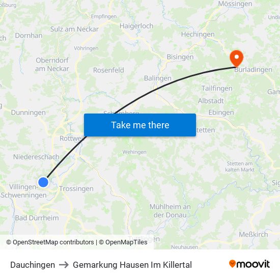 Dauchingen to Gemarkung Hausen Im Killertal map