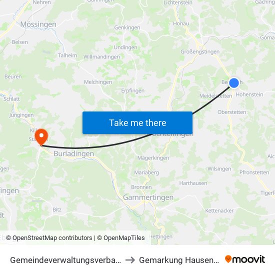 Gemeindeverwaltungsverband Engstingen to Gemarkung Hausen Im Killertal map