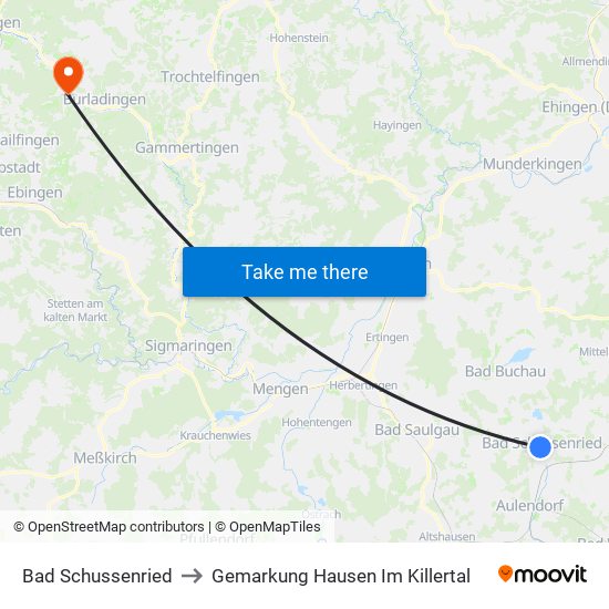 Bad Schussenried to Gemarkung Hausen Im Killertal map