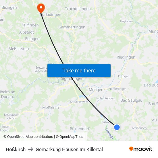 Hoßkirch to Gemarkung Hausen Im Killertal map
